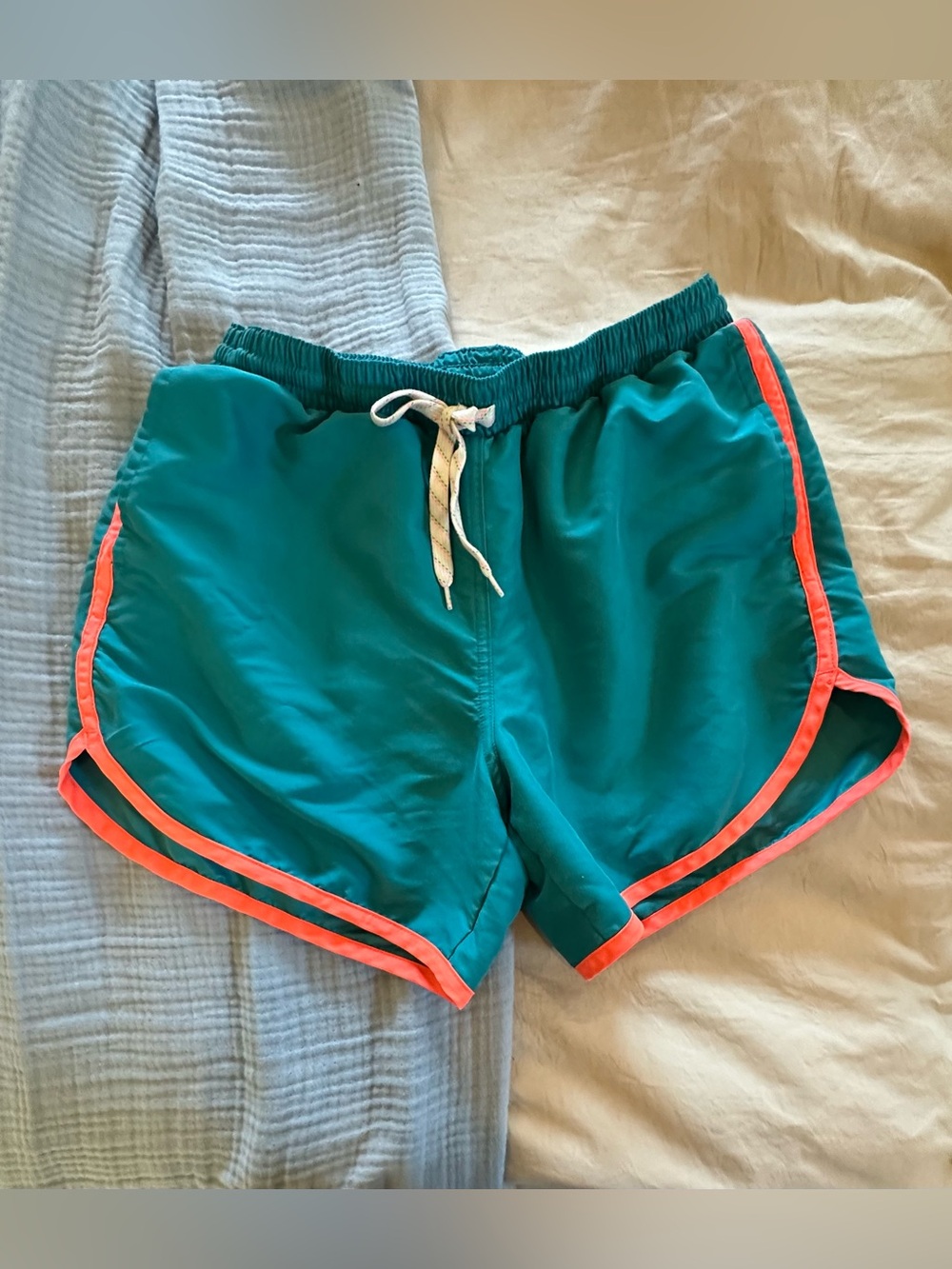 chubbies Teal Swim Trunks with Coral Trim